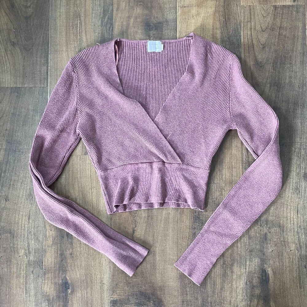 Dreamers by Debut Ribbed Wrap Sweater Mauve Purple | Size M | Long Sleeve Croppe